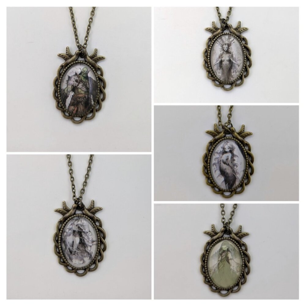 Handmade Brass Photo Pendant - Mythological Art Glass Cabochon Necklace SM Oval